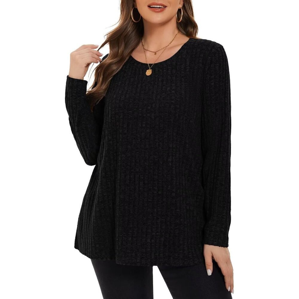 Plus Size Women's Sweater Shirt Rayon Spandex Long Sleeve Scoop Neck